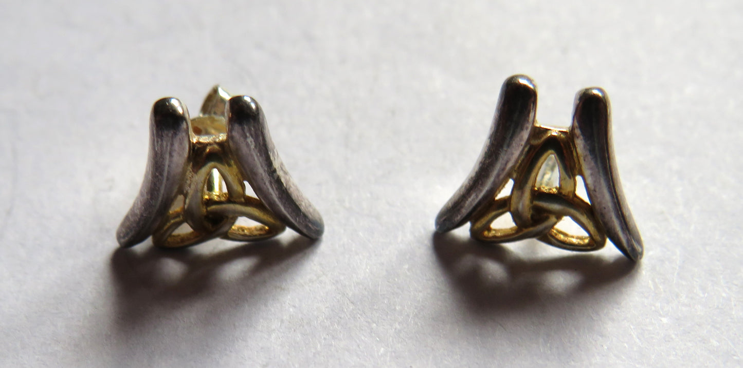 Stylish Pair of Ladies Sterling Silver & Gold Celtic Earrings