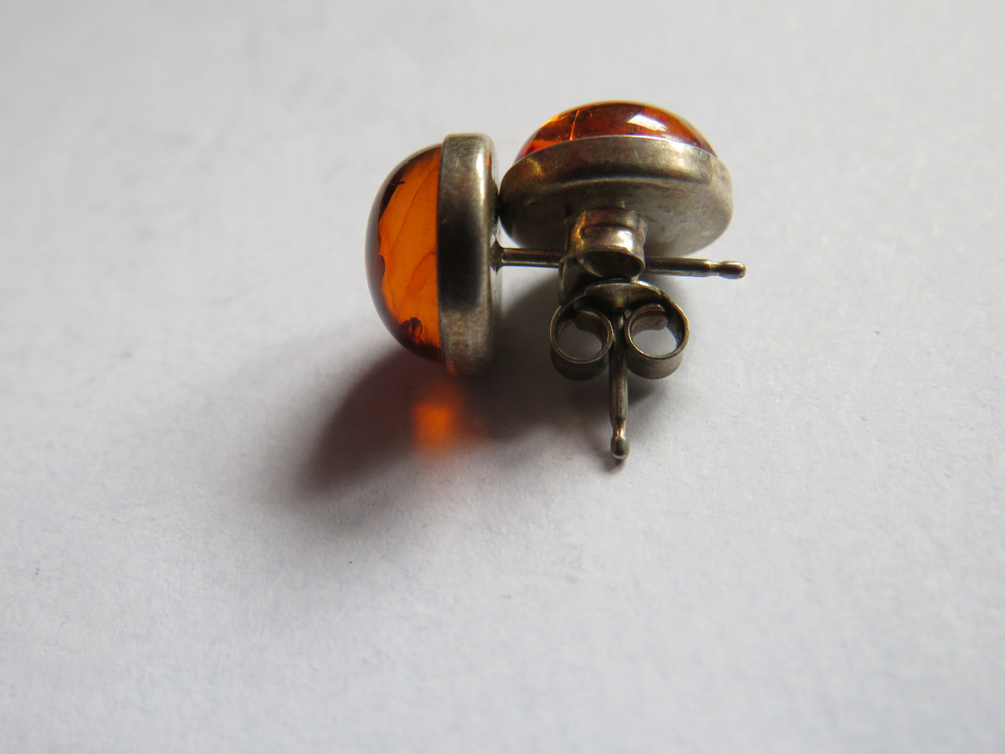 Vintage Pair of Ladies White Metal and Amber Style Stud Earrings
