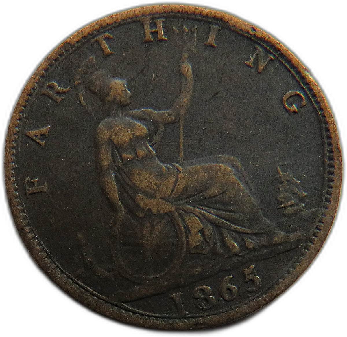 1865 Queen Victoria Bun Head Farthing Coin - Great Britain