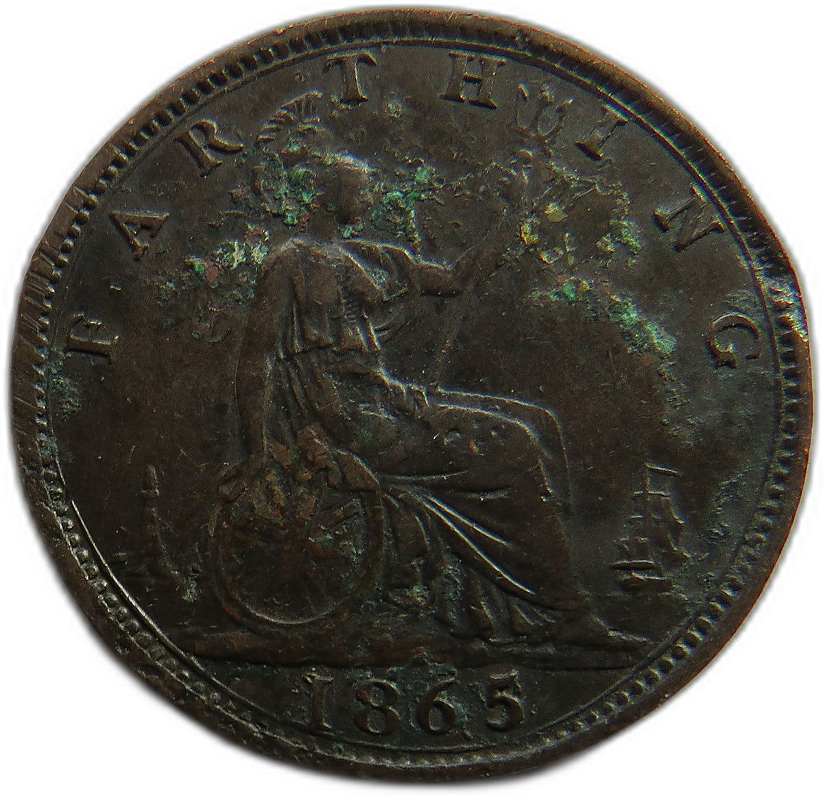 1865 Queen Victoria Bun Head Farthing Coin - Great Britain