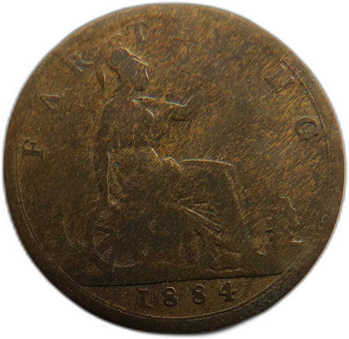 1884 Queen Victoria Bun Head Farthing Coin - Great Britain