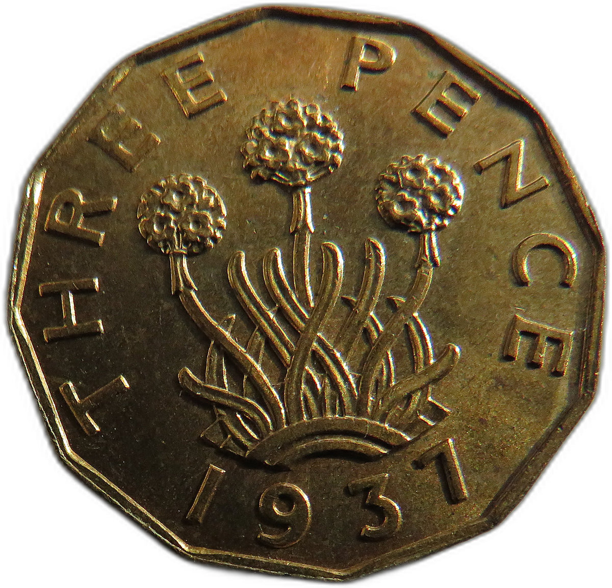 1937 King George VI Brass Threepence Coin In High Grade - Great Britain