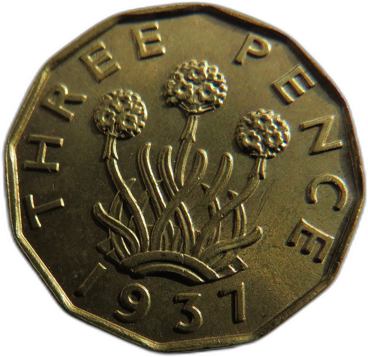1937 King George VI Brass Threepence Coin In High Grade - Great Britain