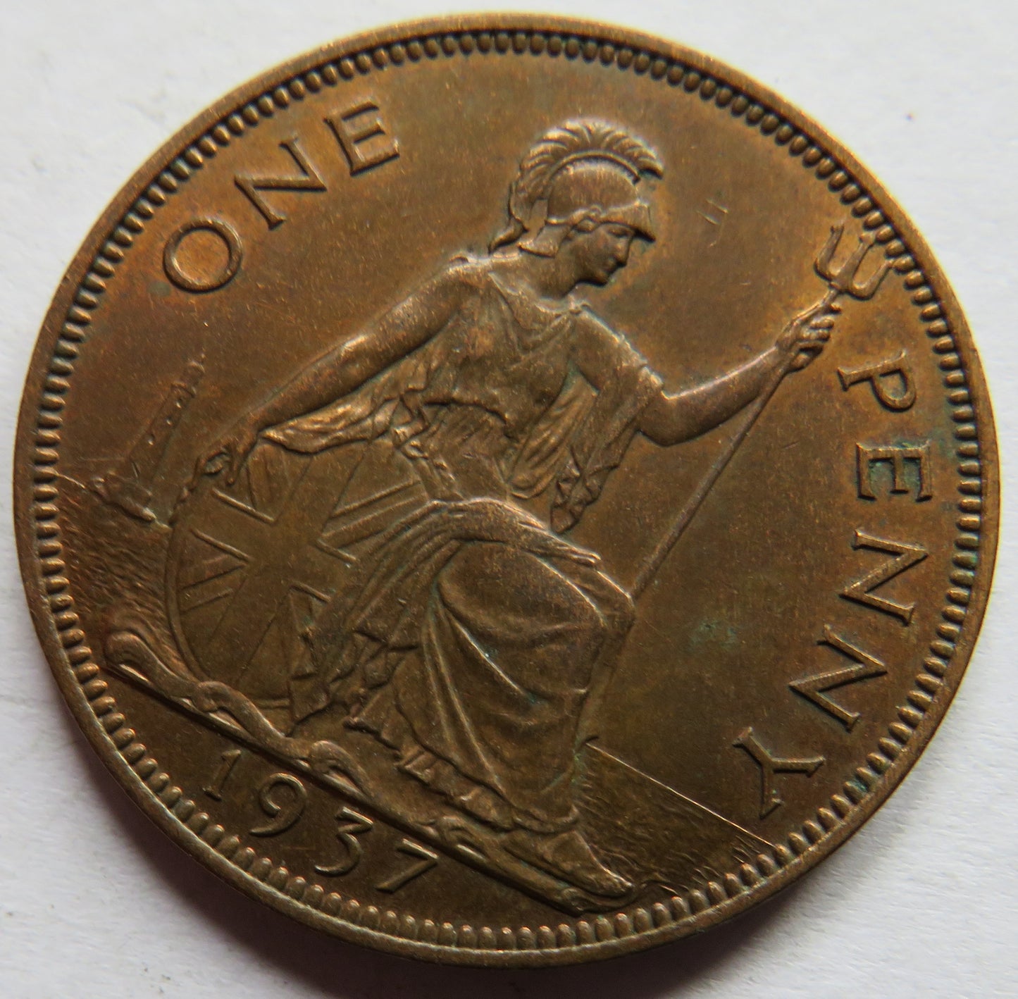 1937 King George VI One Penny Coin In High Grade