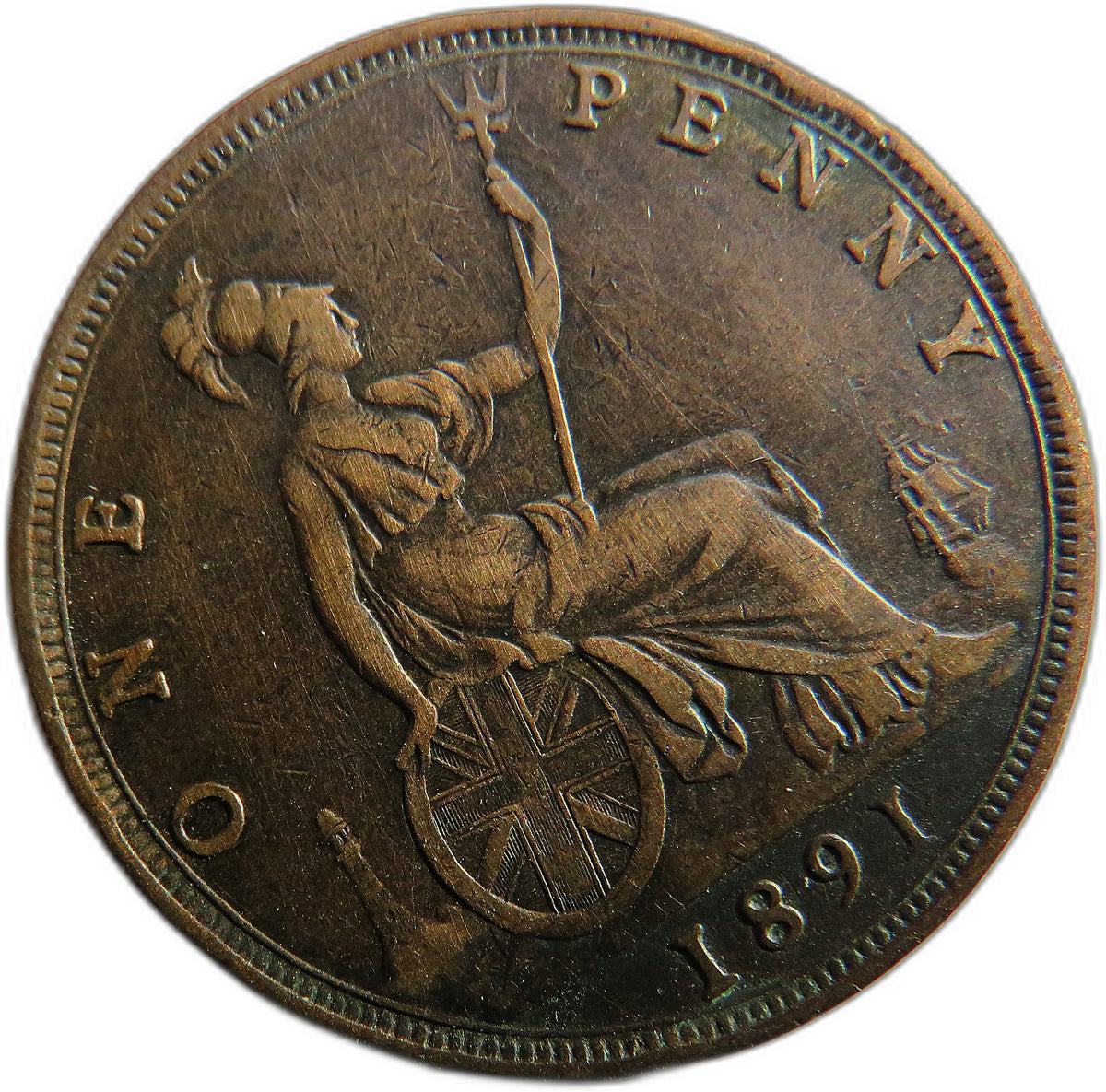 1891 Queen Victoria Bun Head One Penny Coin - Great Britain