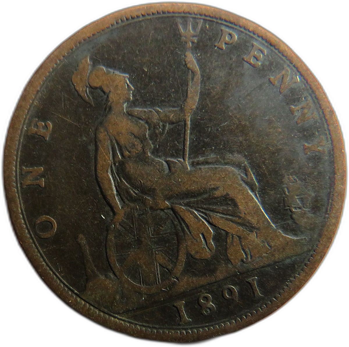 1891 Queen Victoria Bun Head One Penny Coin - Great Britain