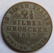 Load image into Gallery viewer, 1843-A German States Prussia 2 &amp; 1/2 Silber Groschen Coin
