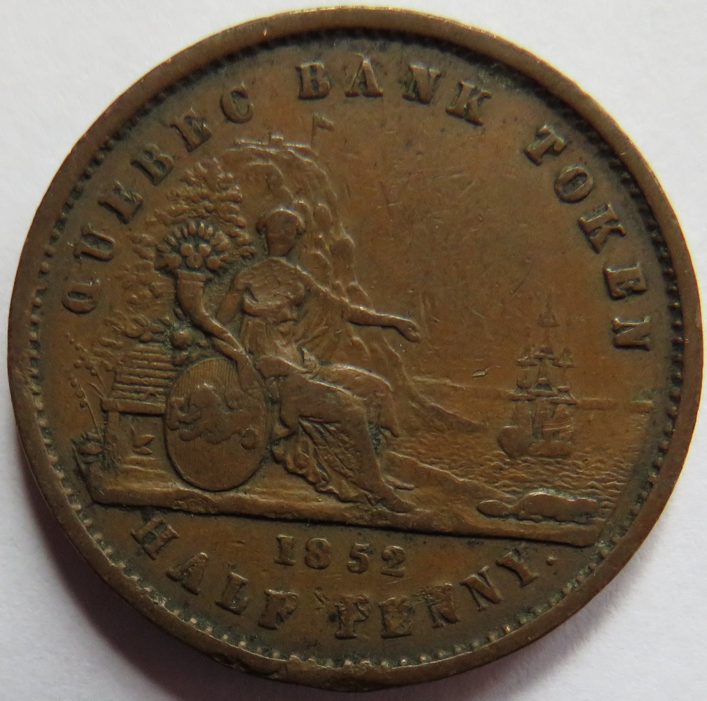 1852 Quebec Half-Penny Bank Token - Province Du Canada Un Sou