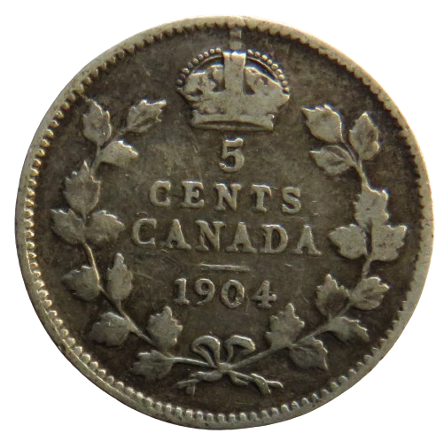 1904 King Edward VII Canada Silver 5 Cents Coin