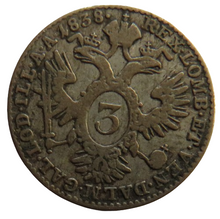 Load image into Gallery viewer, 1838-C Austria Silver 3 Kreuzer Coin
