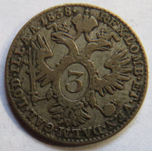 Load image into Gallery viewer, 1838-C Austria Silver 3 Kreuzer Coin
