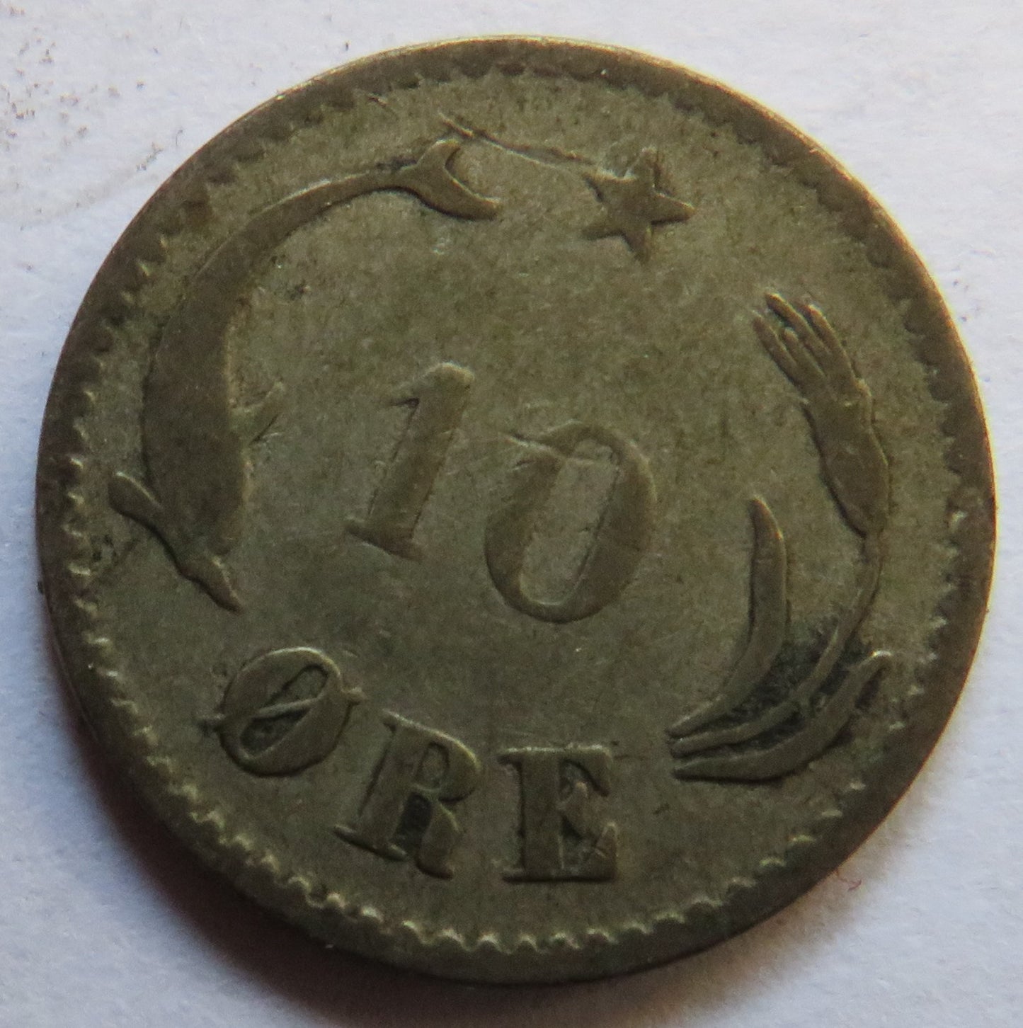 1875 Denmark Silver 10 Ore Coin