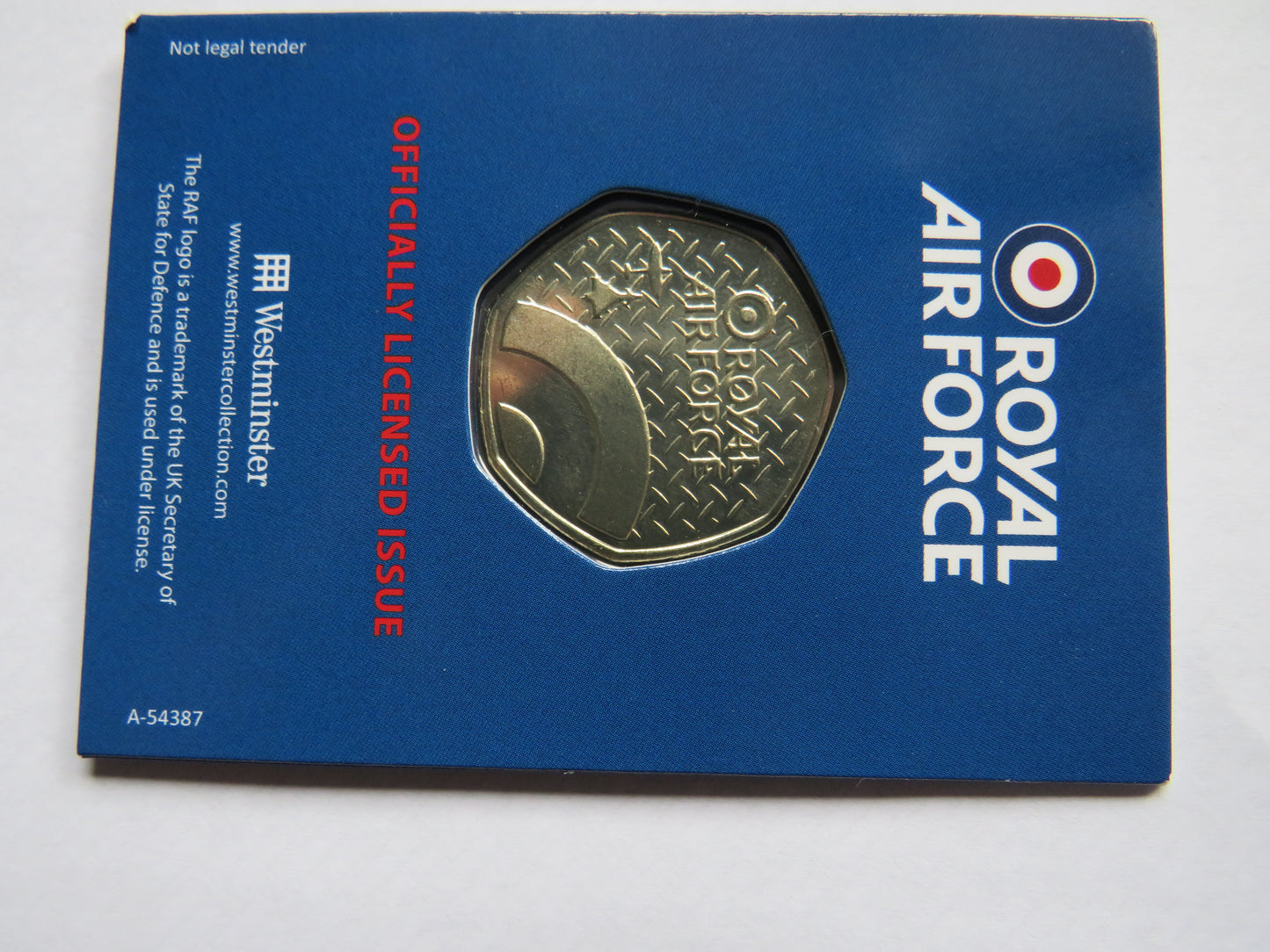 Royal Air Force Lancaster 1941 AVRO Coin In Shape of 50p By Westminster