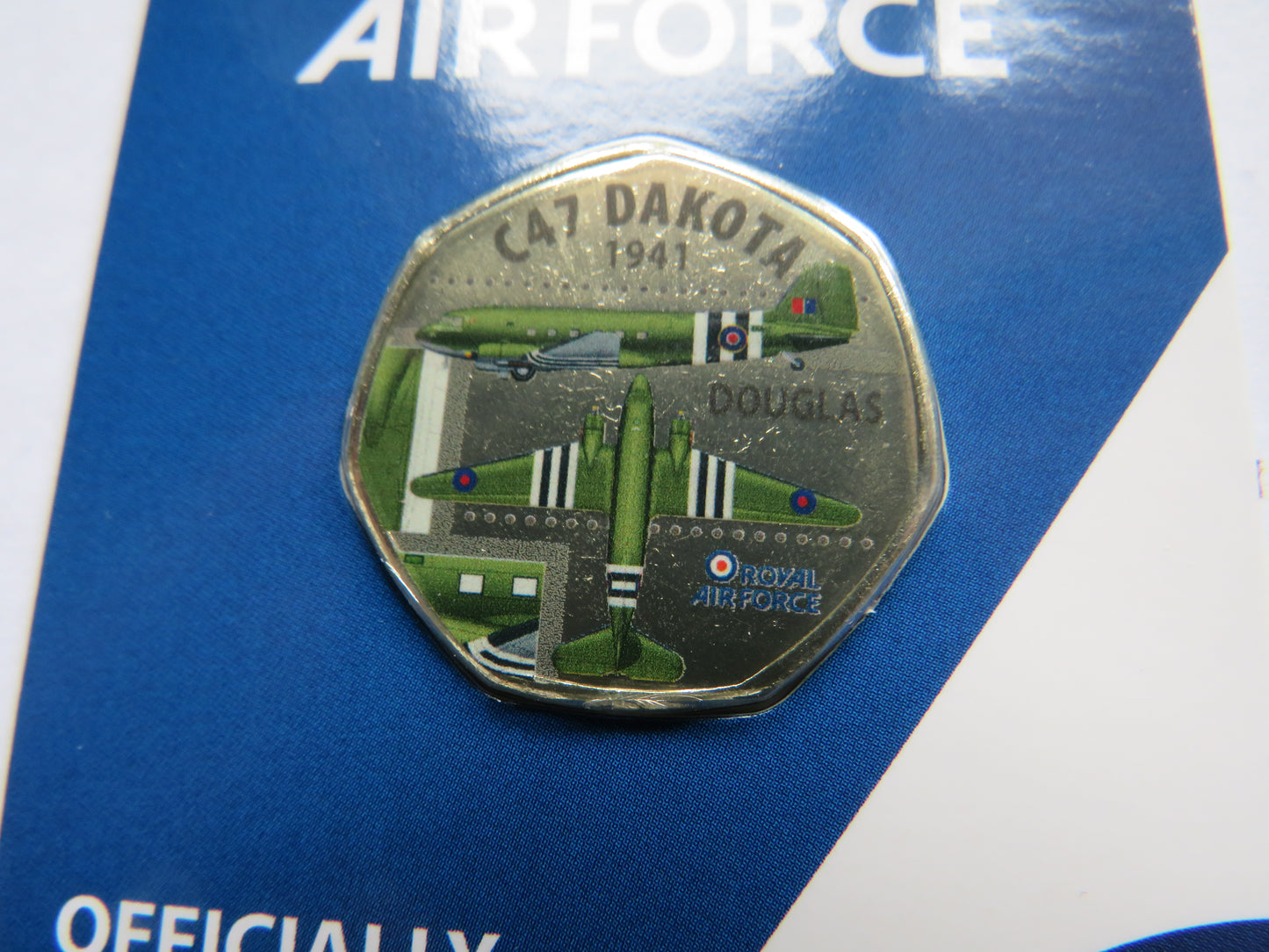 Royal Air Force C47 Dakota 1941 Douglas Coin In Shape of 50p By Westminster