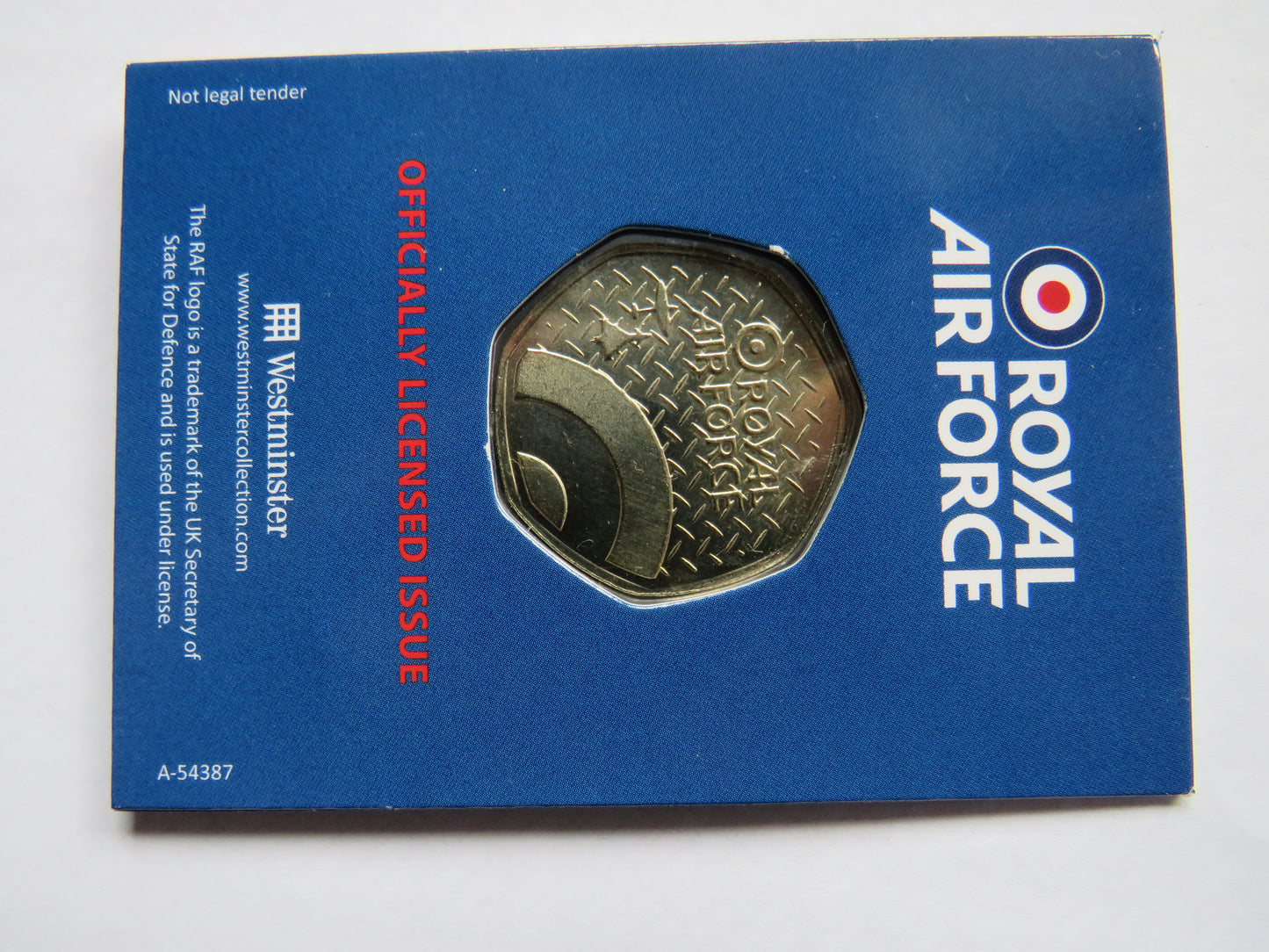 Royal Air Force Supermarine Spitfire Coin In Shape of 50p By Westminster