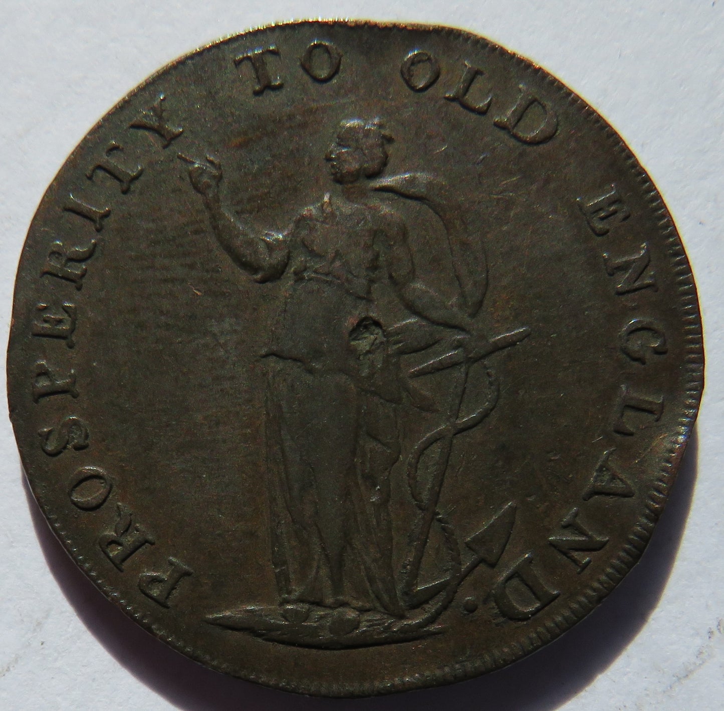 18thC Halfpenny Token More Trade and Fewer Taxes / Prosperity To Old England