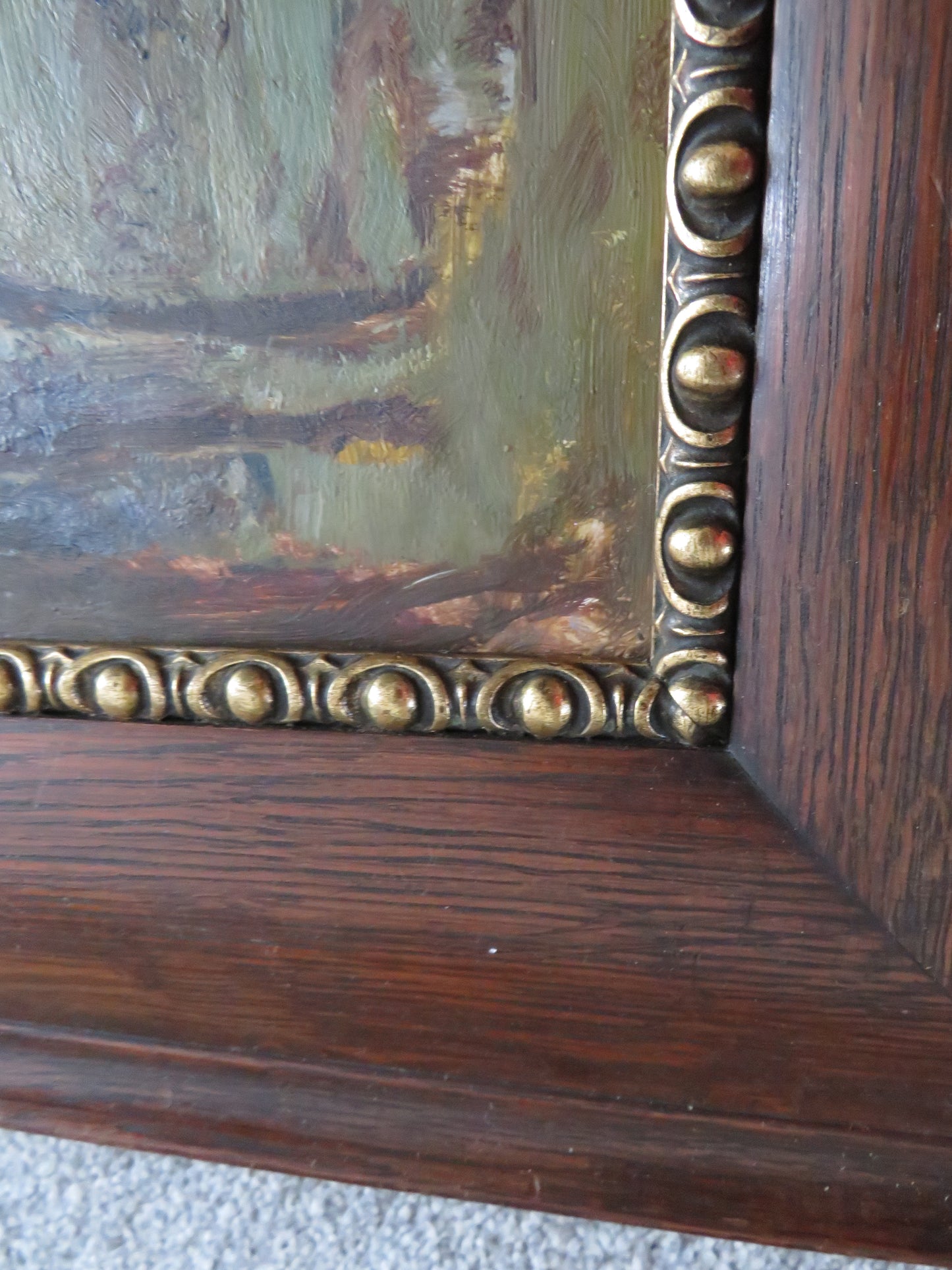 Vintage Wooden Frame In Arts and Crafts Style With Oil Painting