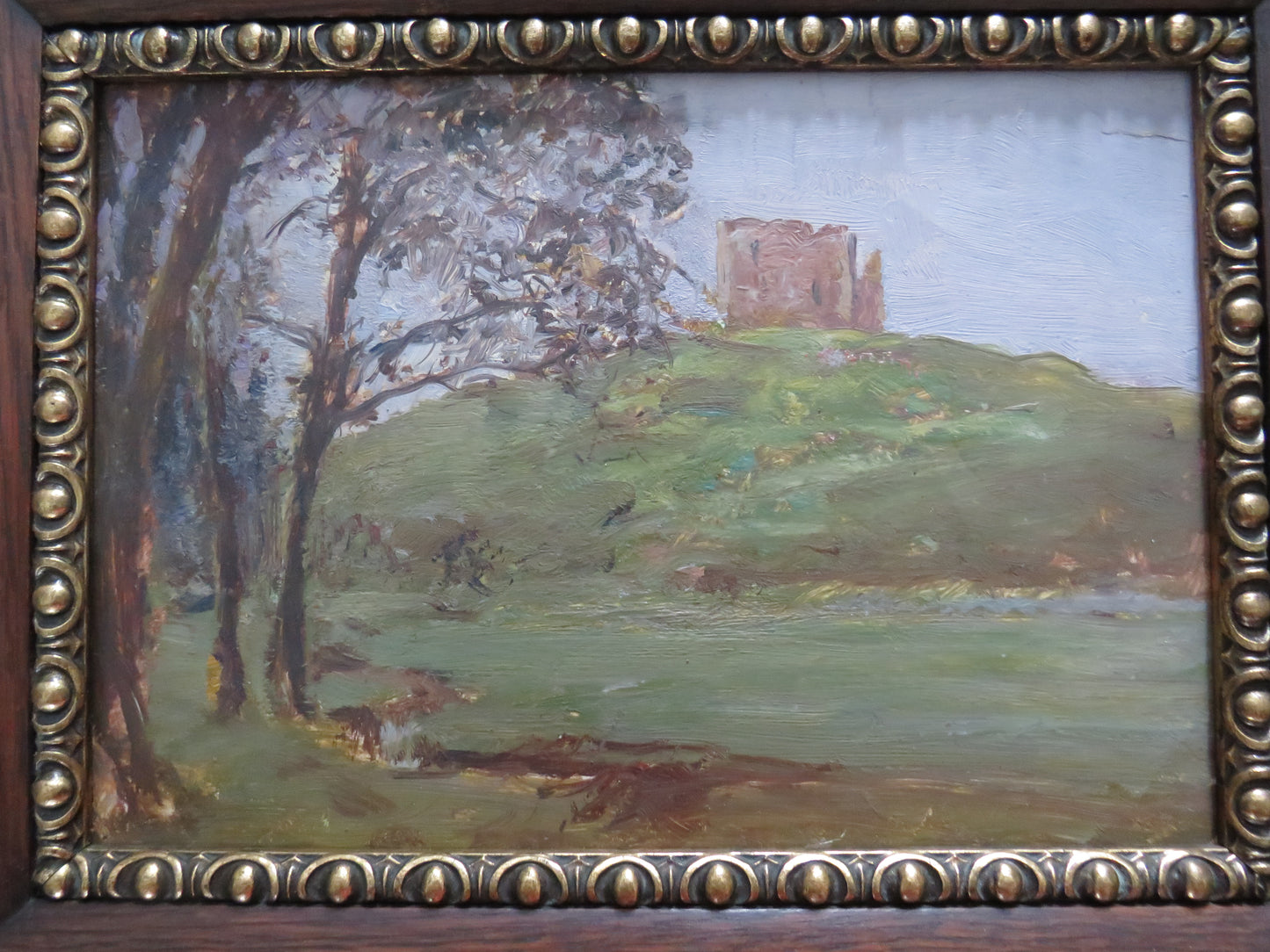Vintage Wooden Frame In Arts and Crafts Style With Oil Painting