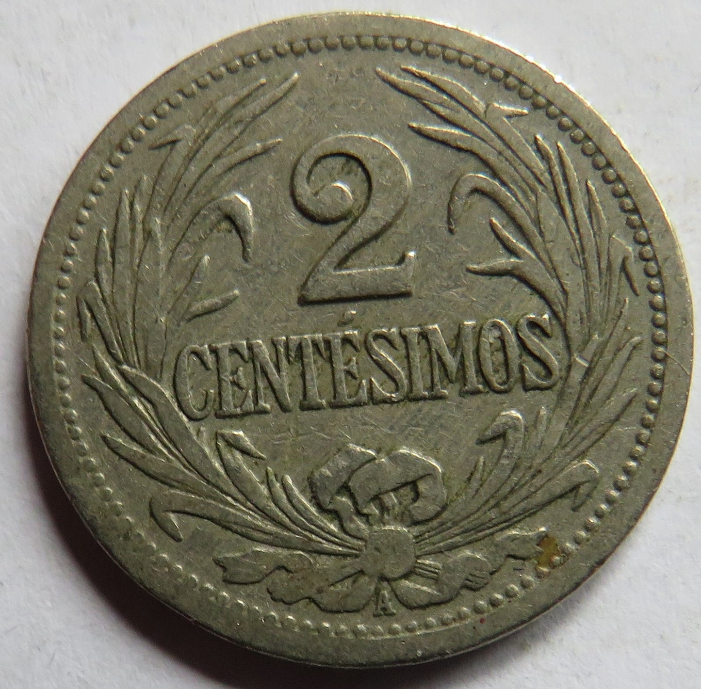 1909 Uruguay 2 Centimos Coin