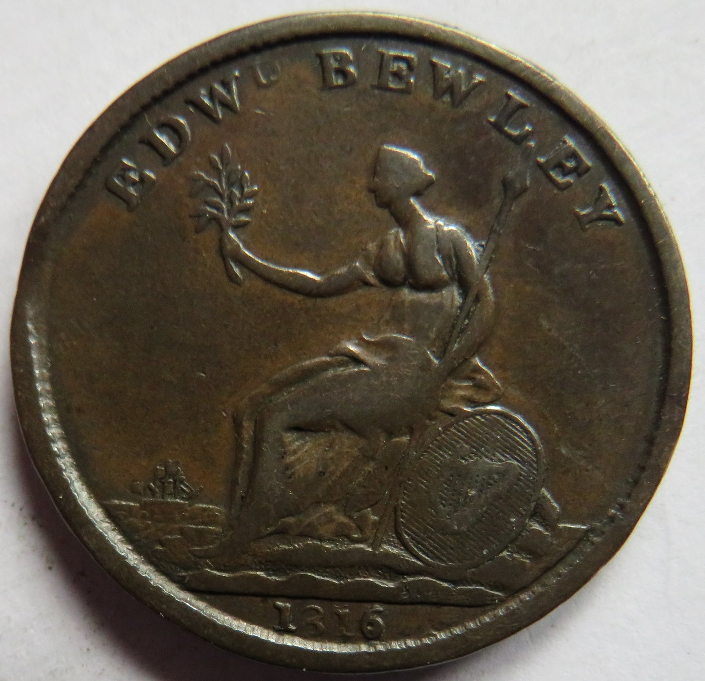 1816 One Penny Token Edward Bewley Wellington & Victory 1814