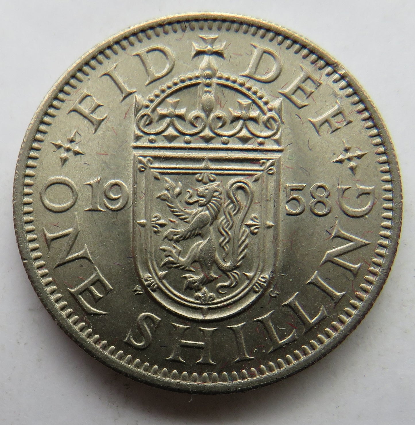 1958 Queen Elizabeth II (Scottish) One Shilling Coin In High Grade