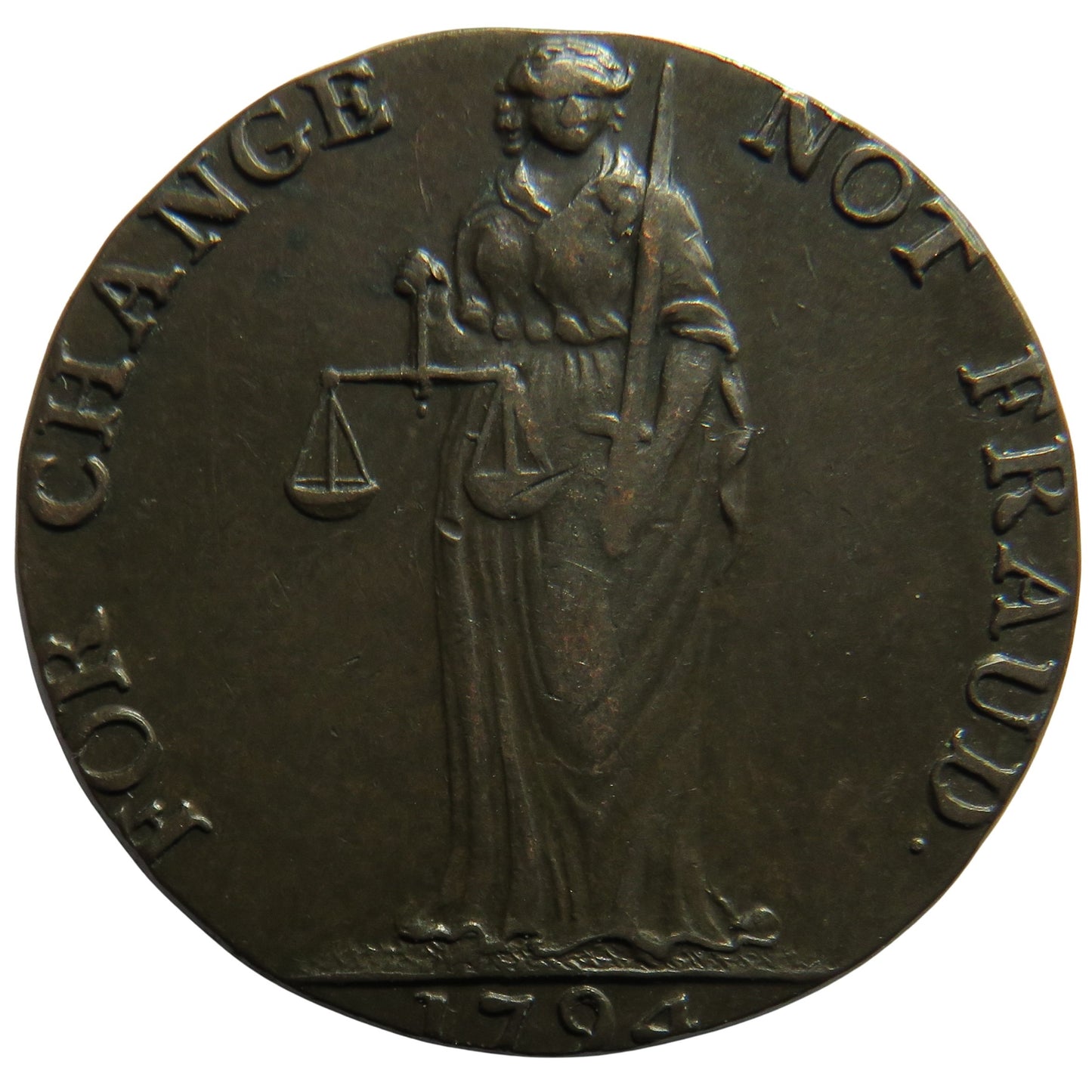 1794 Cronebane Halfpenny Token "For Change Not Fraud"