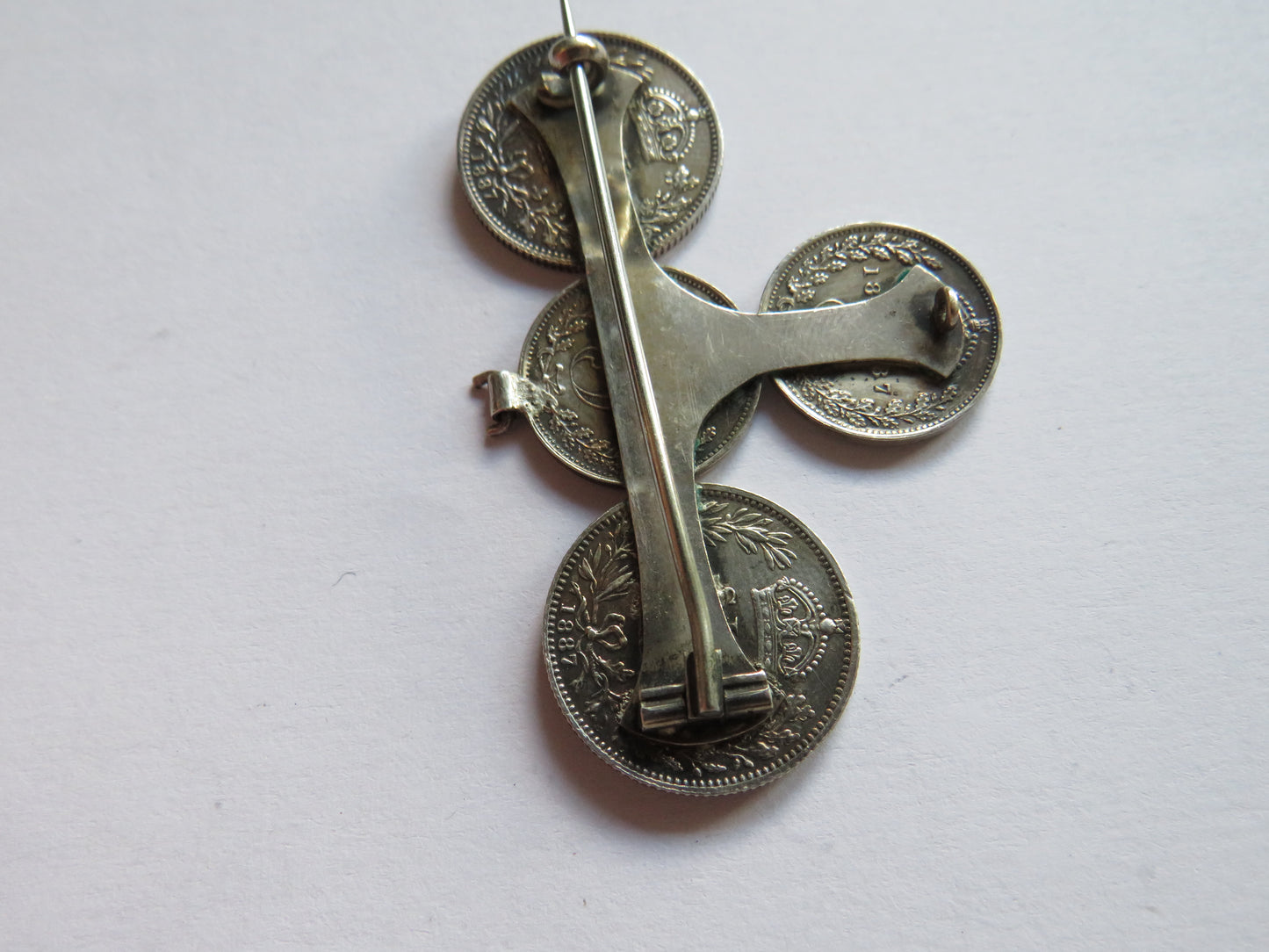 Antique Sterling Silver Brooch Made From 1887 Victorian Coins