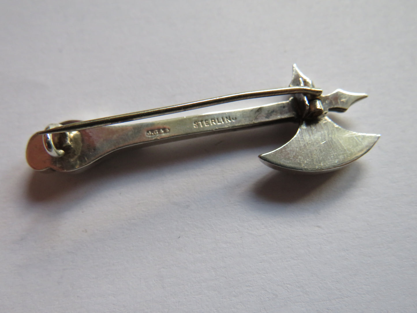 Antique Victorian Scottish Silver & Agate Axe Brooch