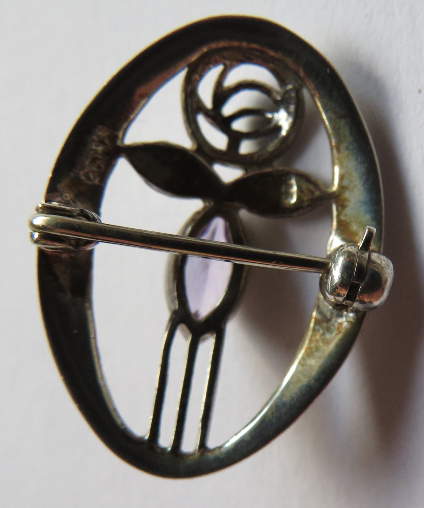 Sterling Silver & Purple Stone Ladies Brooch By Kit Heath In The Mackintosh Style