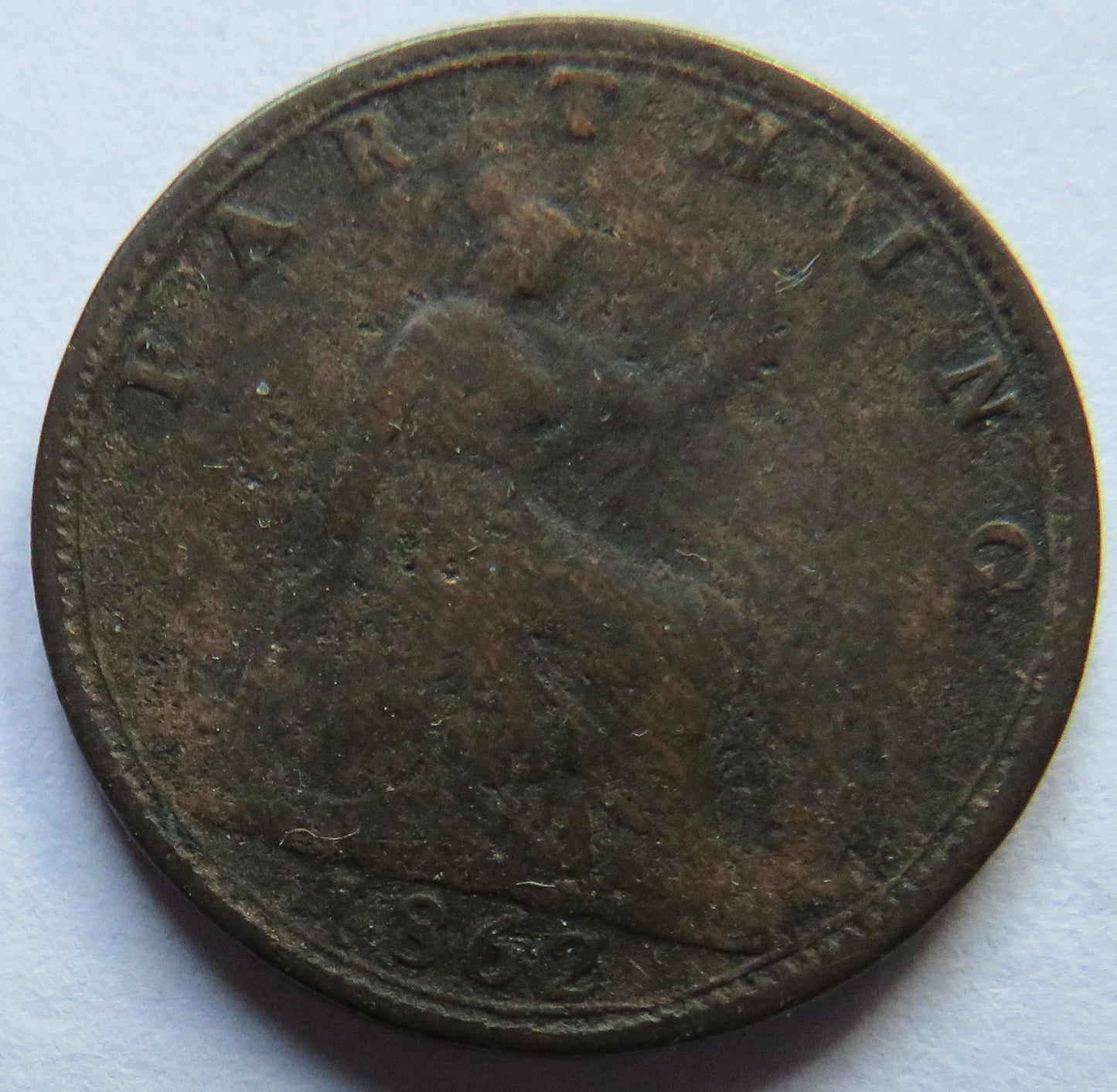 1862 Queen Victoria Bun Head Farthing Coin - Great Britain