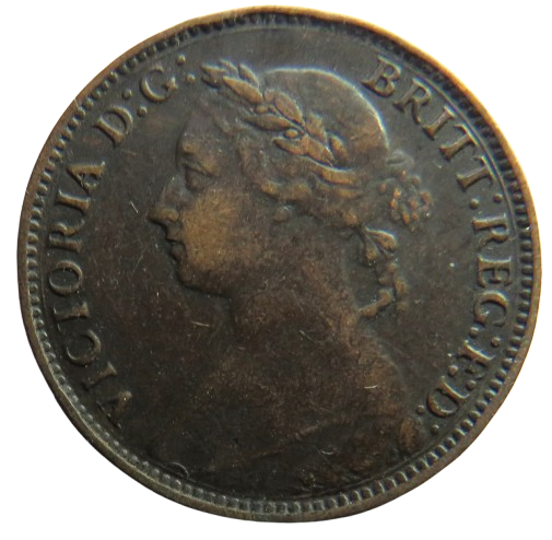 1886 Queen Victoria Bun Head Farthing Coin - Great Britain