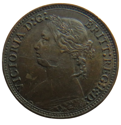 1878 Queen Victoria Bun Head Farthing Coin - Great Britain