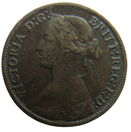 1865 Queen Victoria Bun Head Farthing Coin - Great Britain