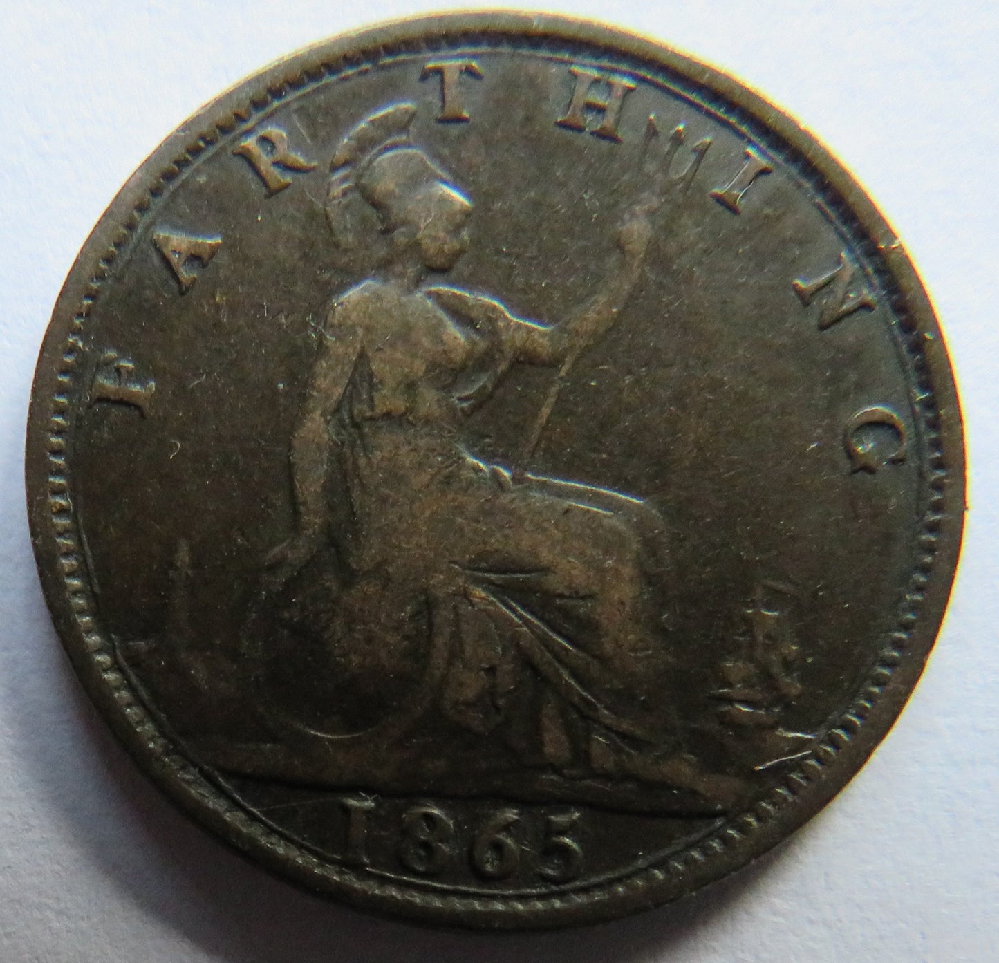 1865 Queen Victoria Bun Head Farthing Coin - Great Britain