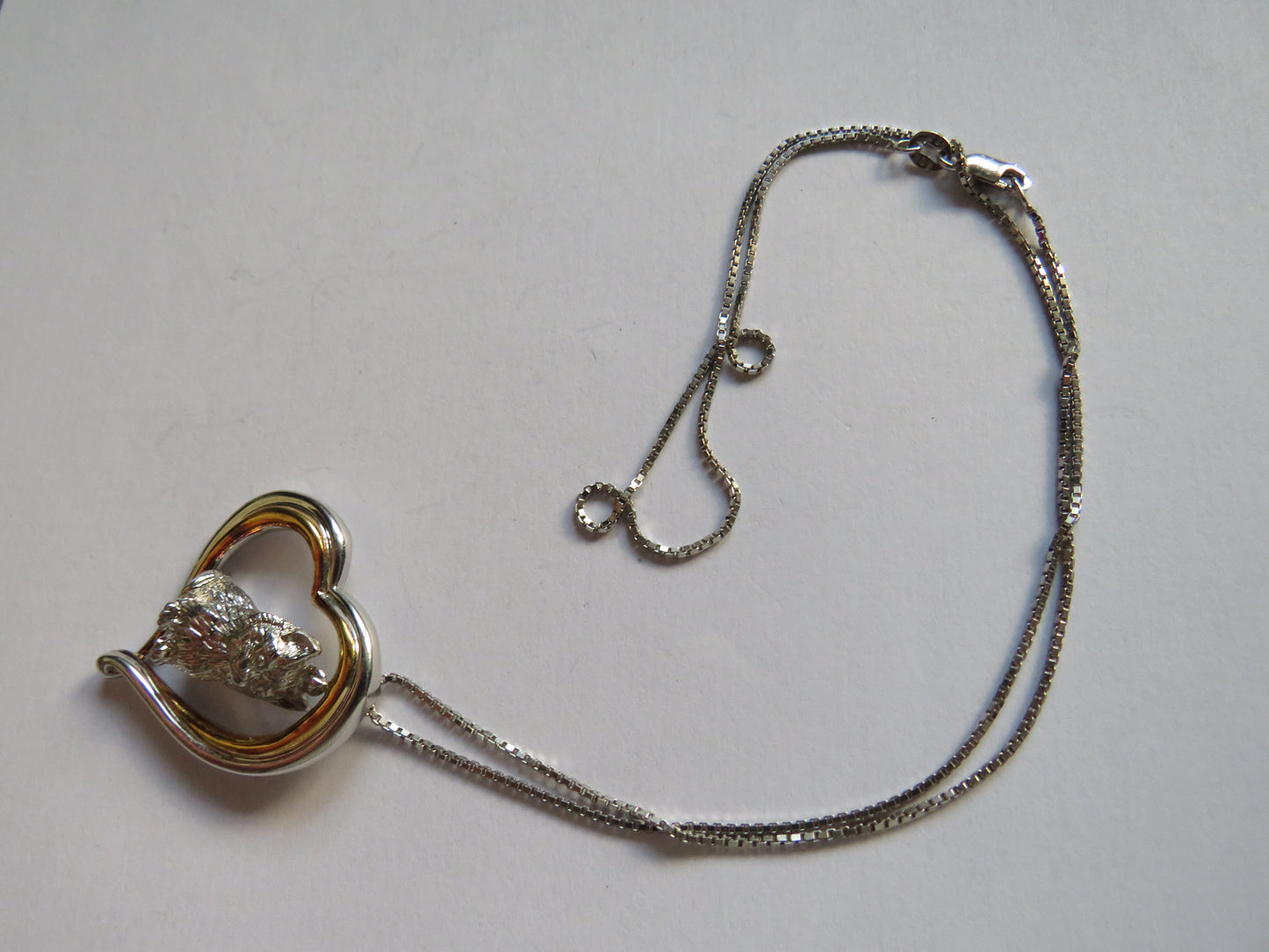 Sterling Silver Necklace & Heart & Cat Pendant