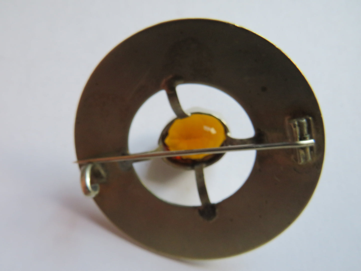 Large Vintage Scottish Silver Plated Thistle & Orange Glass Brooch