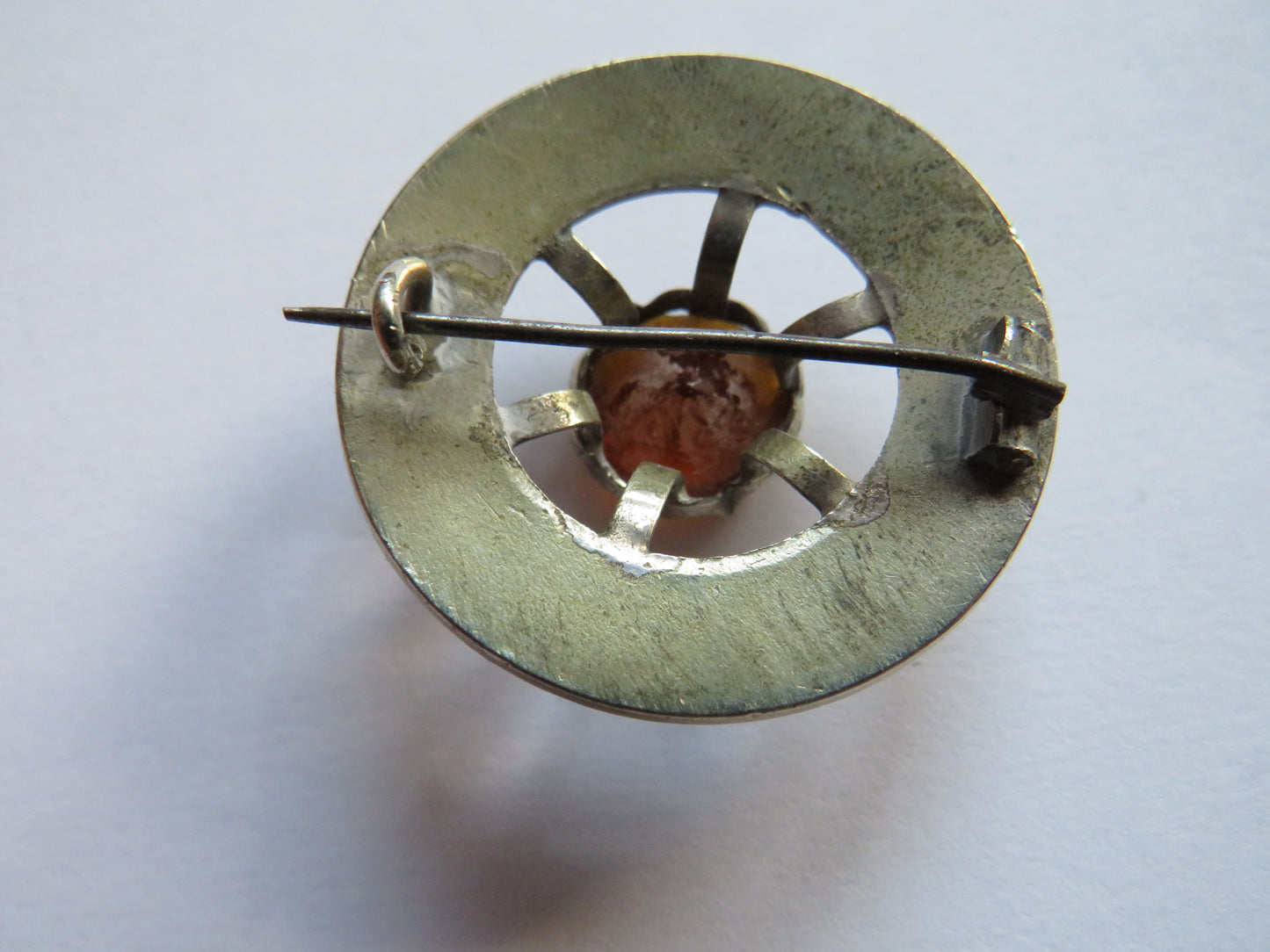 Vintage Scottish Thistle & Orange Glass Brooch