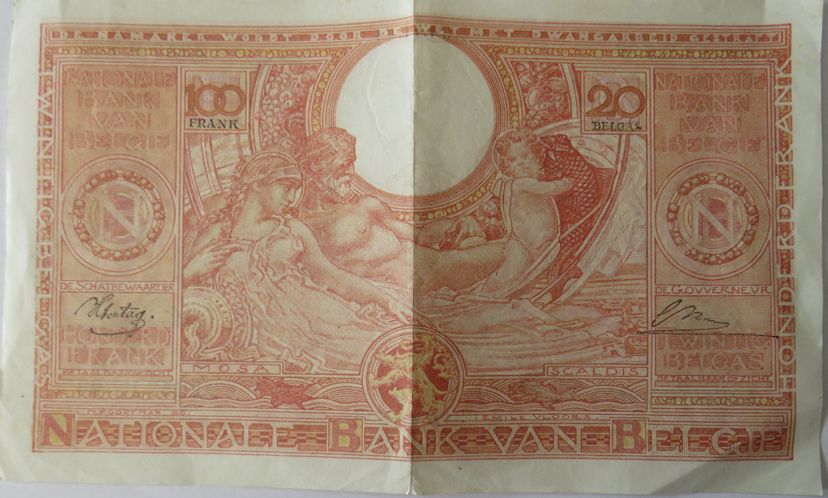 1944 Belgium 100 Francs Banknote