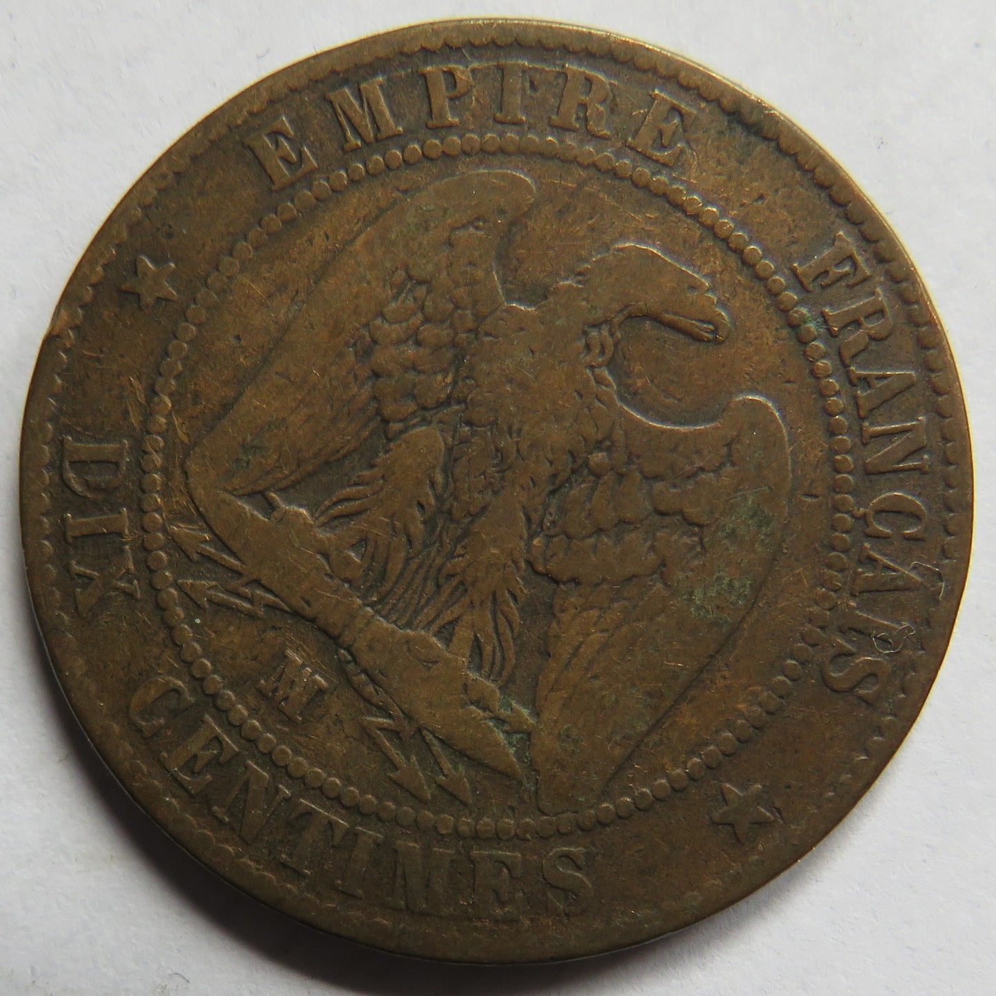 1854-MA France Napoleon III 10 Centimes Coin