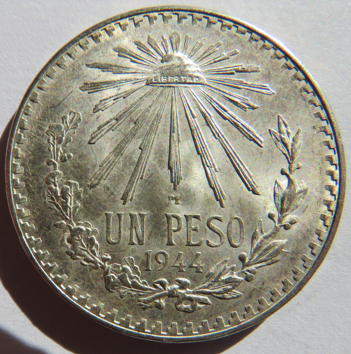 1944 Mexico Silver One Peso Coin In High Grade