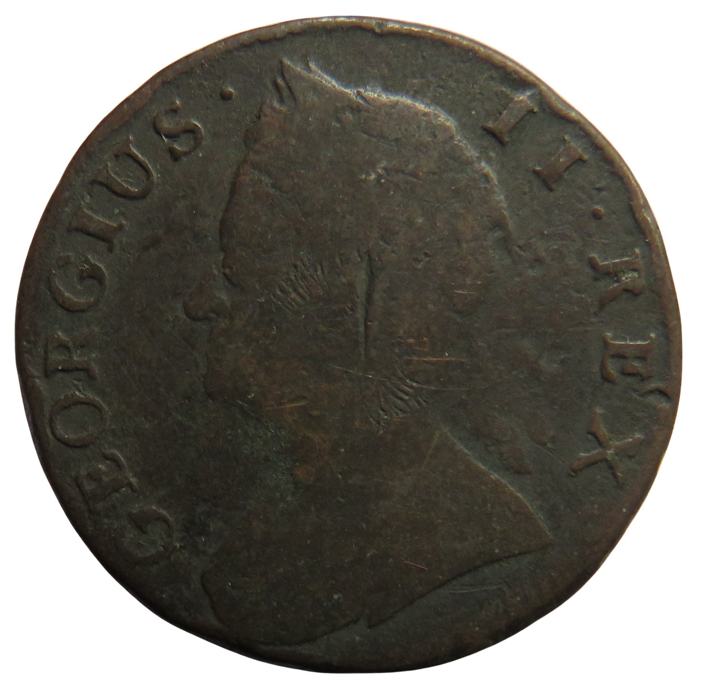 1744 King George II Halfpenny Coin - Great Britain