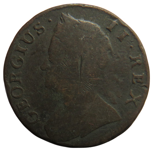 1744 King George II Halfpenny Coin - Great Britain