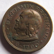 Load image into Gallery viewer, 1706-1790 Benjamin Franklin Memorial Souvenir Medal / Token
