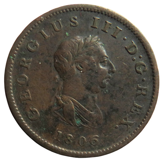 1806 King George III Halfpenny Coin - Great Britain