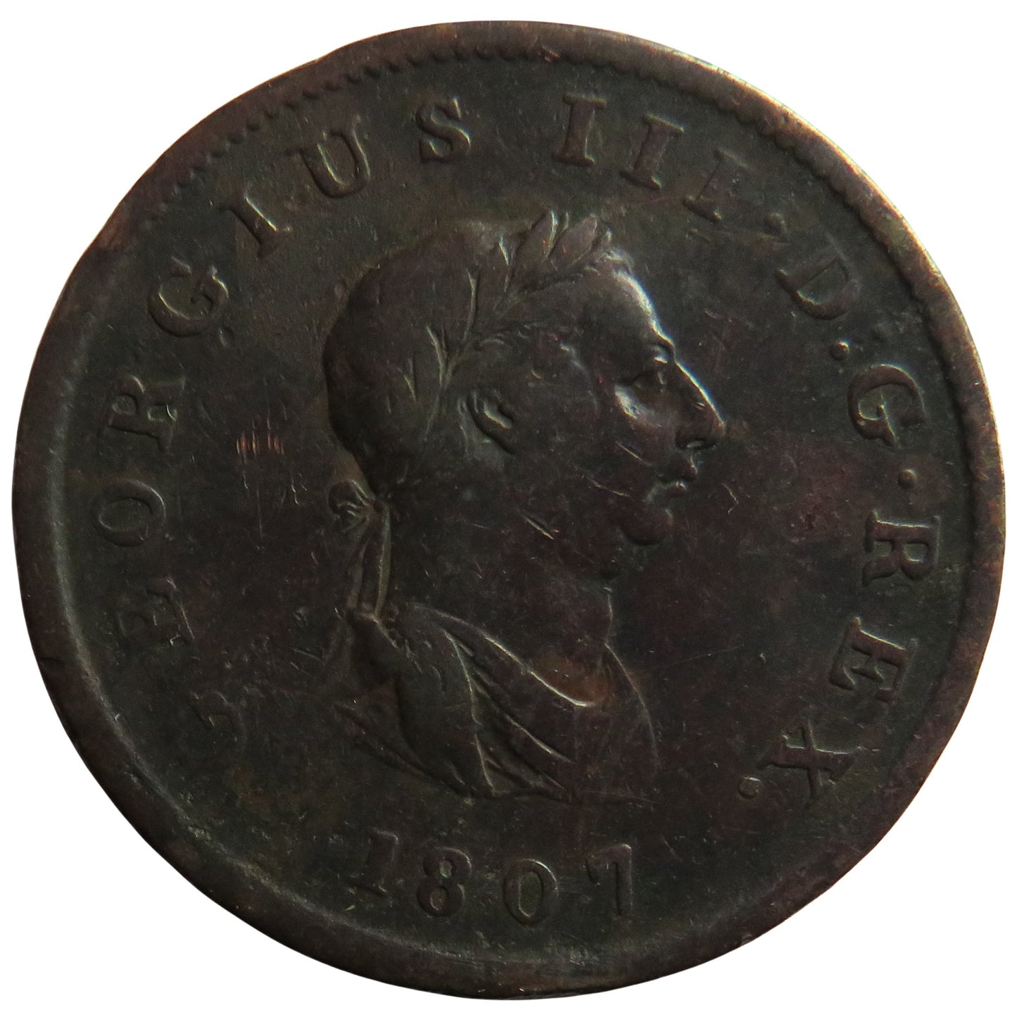 1807 King George III Halfpenny Coin - Great Britain -
