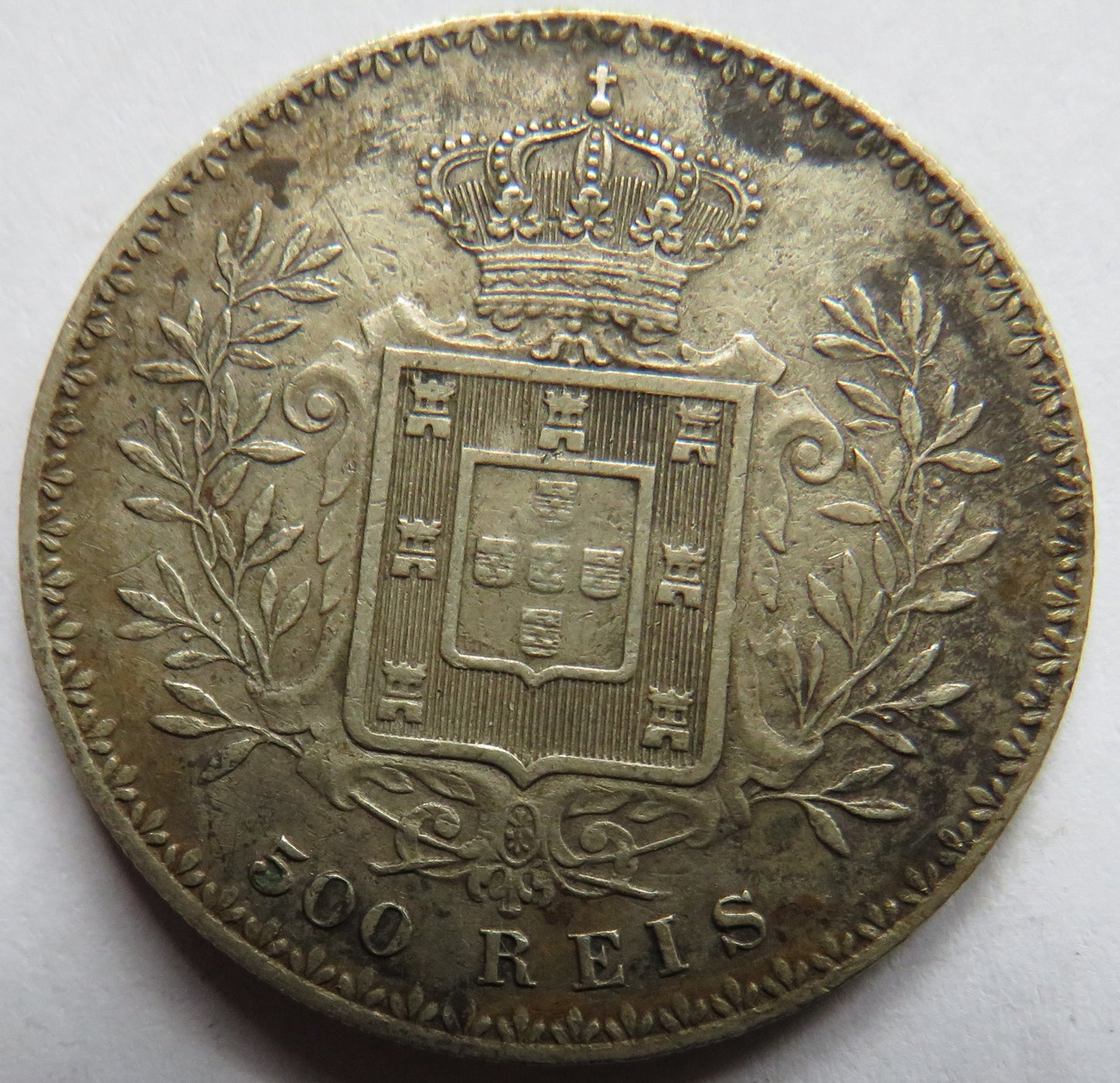 1891 Portugal Silver 500 Reis Coin