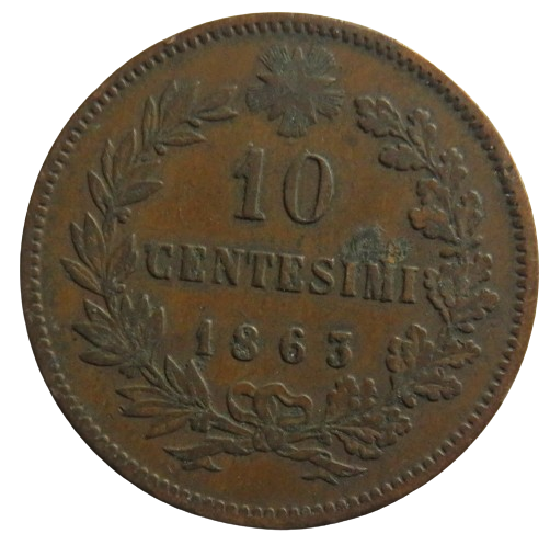 1863 Italy 10 Centesimi Coin