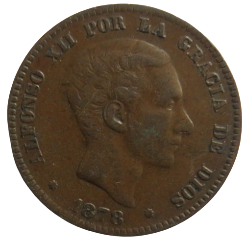 1878 Spain 10 Centimos Coin