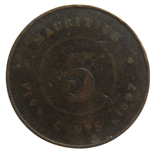 Load image into Gallery viewer, 1897 Queen Victoria Mauritius 5 Cents Coin
