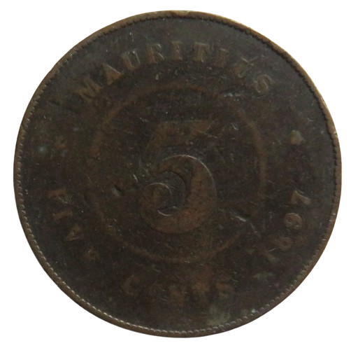 1897 Queen Victoria Mauritius 5 Cents Coin